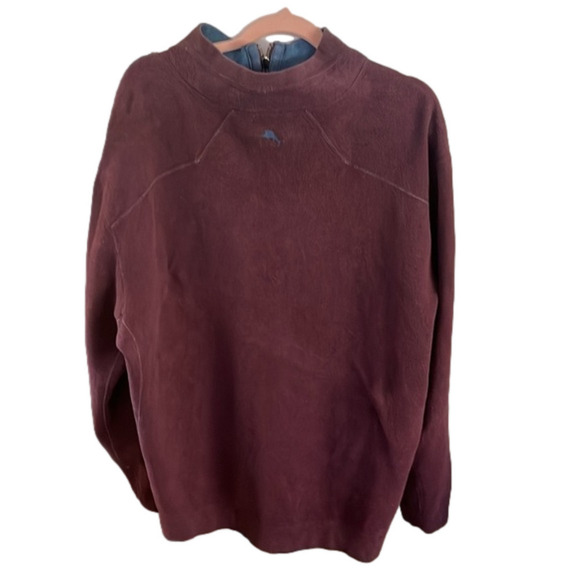 Tommy Bahamas reversible heavy weight 1/4 zip sweater in faded maroon & blue - Picture 5 of 9